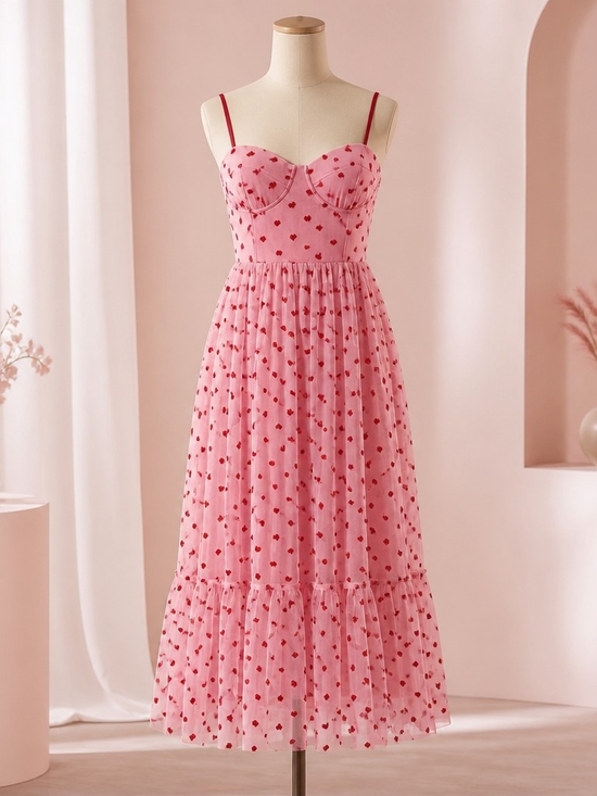 Betsey Johnson Other - Betsey Johnson Pink Dress with Red Heart Print